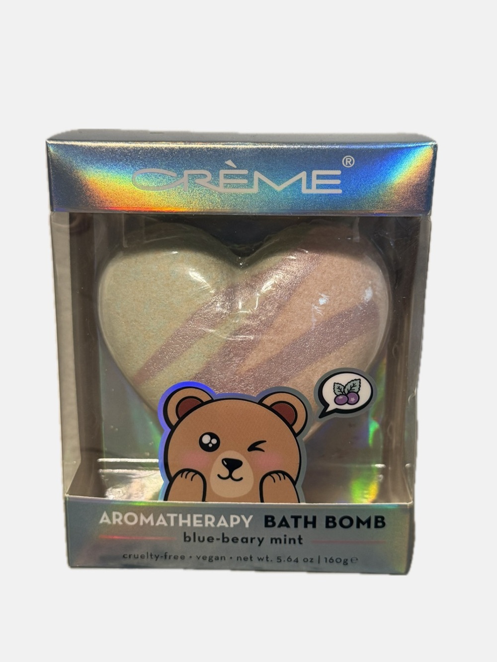 CRÈME Blue-Beary Mint Heart Aromatherapy Bath Bomb - Blue & Pink